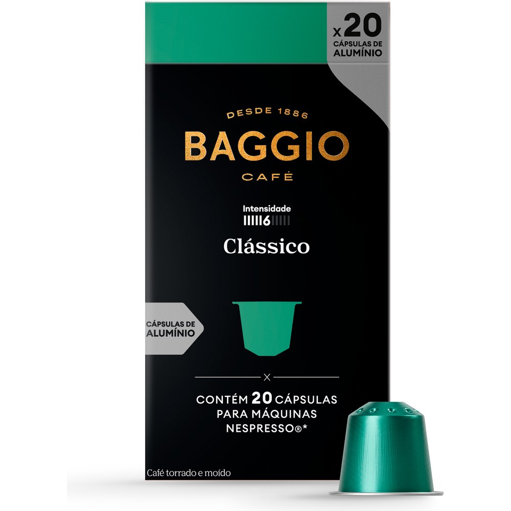 Caixa de 20 cápsulas Baggio Café Clássico compatíveis com Nespresso, intensidade 6