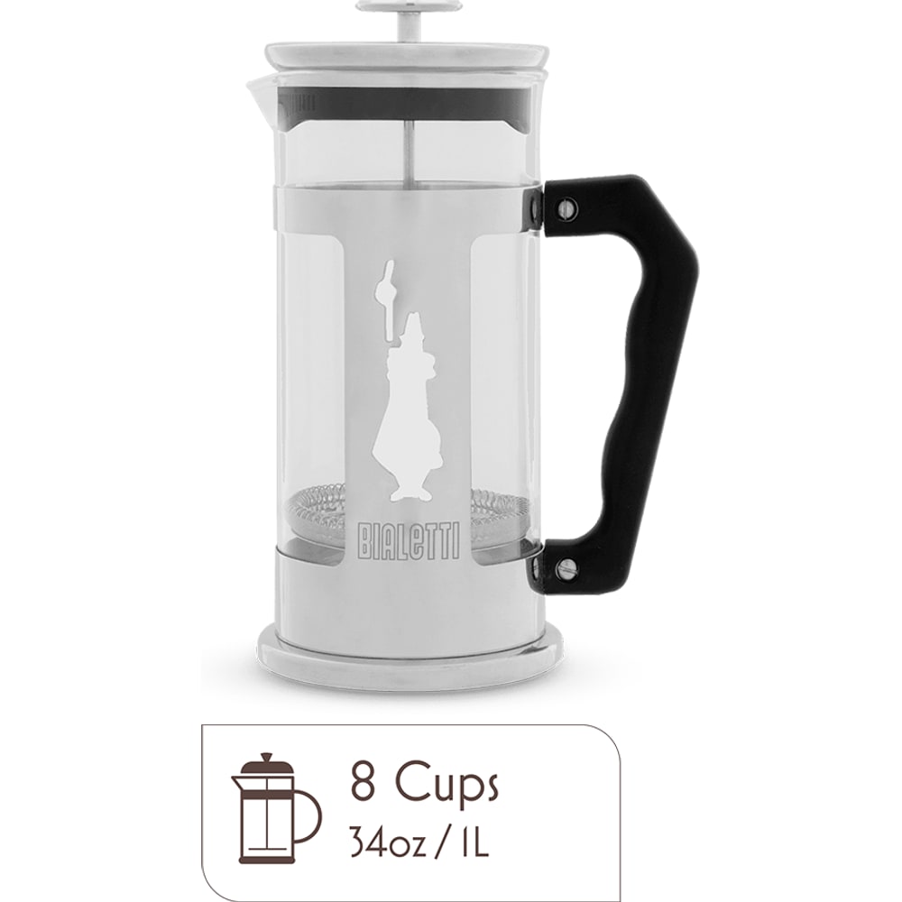 Prensa francesa Bialetti Preziosa de 350 ml em vidro com estrutura de aço