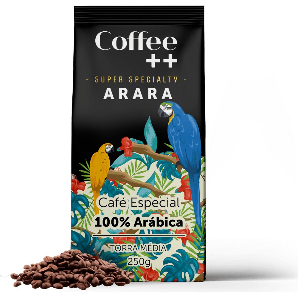 Pacote de Café Coffee Mais Arara super especial em grãos 250 g com arara na embalagem