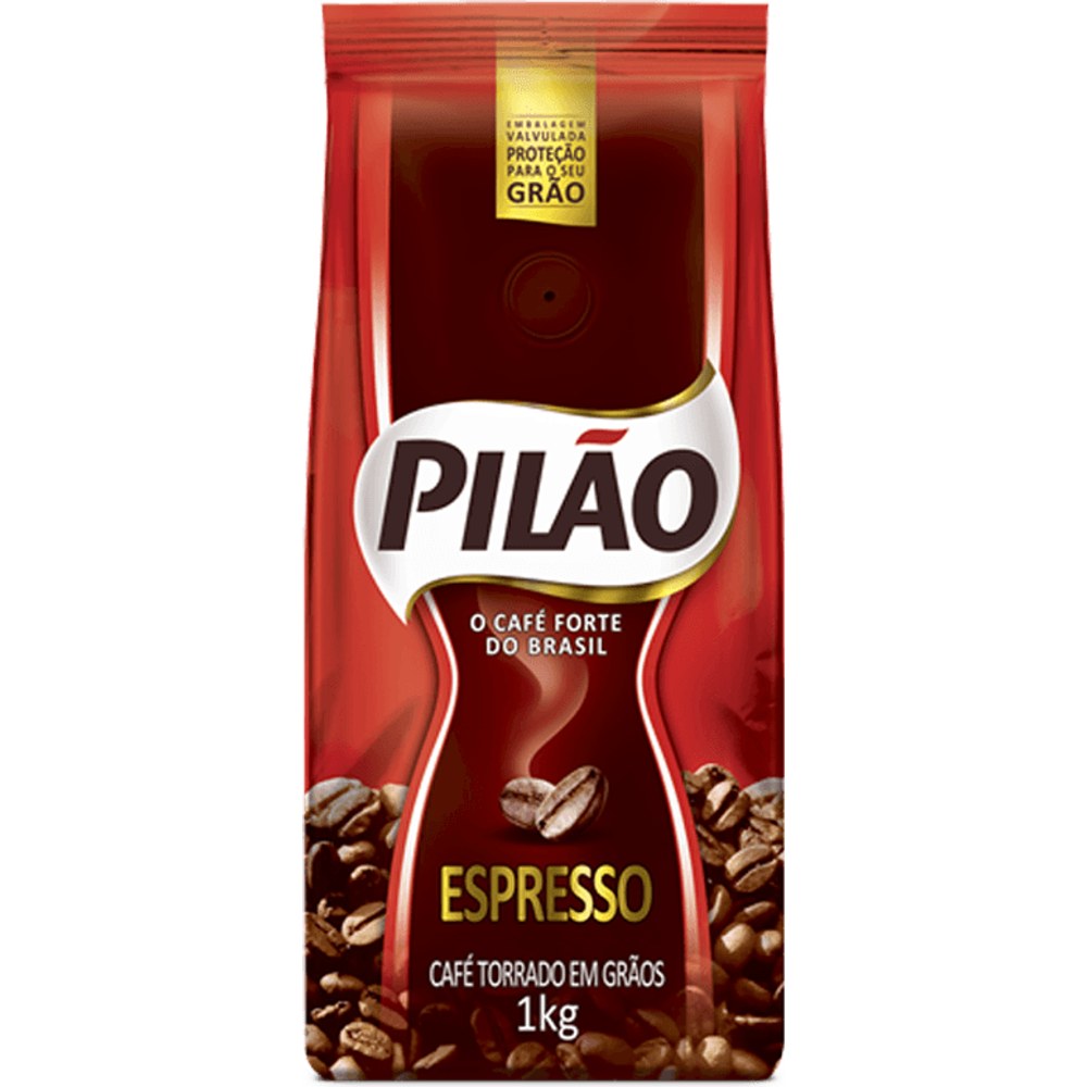 Pacote de Café Pilão Espresso torrado em grãos 1 kg, embalagem vermelha