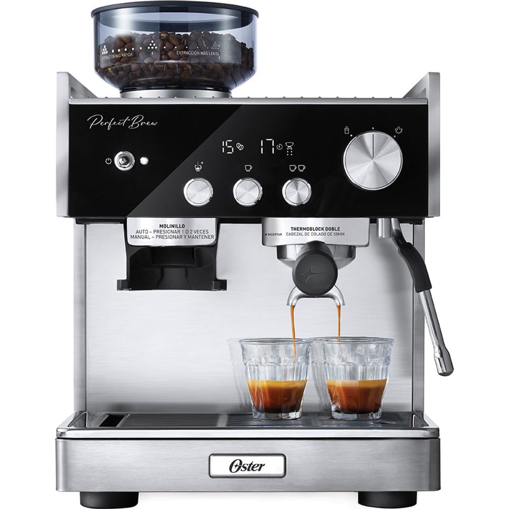 Cafeteira espresso Oster Perfect Brew Máxima com moedor cônico e thermoblock duplo