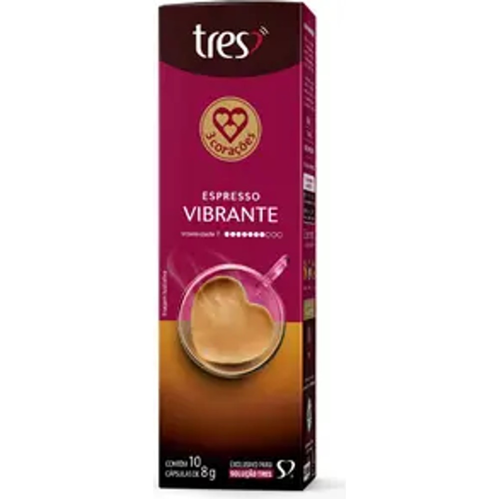 Caixa de 10 cápsulas de café espresso TRES 3 Corações linha Vibrante
